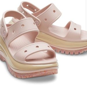 Crocs Mega Crush Platform Sandals - Pink Clay w/ gold rhinestone jibbitz charms